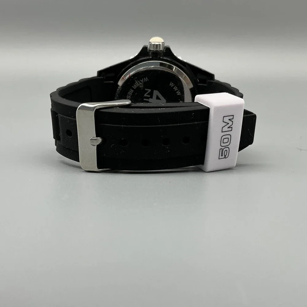 40nine Mens Watch 43mm Black Orange Dial White Bezel Date Silicone New Battery